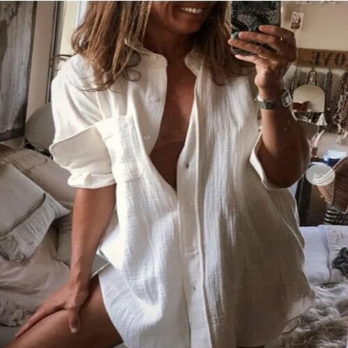 New Autumn Cotton Shirts Women 2020 Long Sleeve Single Breasted Blouse Chic Retro Vintage Plus Size Loose Casual Solid Color