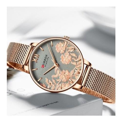 CURREN Stainless Steel Womens Watches Top Brand Luxury Wrist Watch for Women Rose Quartz Stylish Ladies Watch