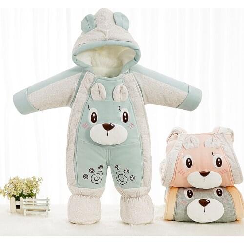 Cartoon Winter Warm Newborn Baby Rompers Hooded Fleece Boy One Piece Jumpsuit Cotton Kids Girl Overalls Children Onesies Clothes