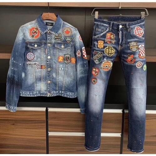 Dsquared2 2021 Cowboy Denim Jacket Mens DSQ2 Print ICON Casual Athletic Zipper Windbreaker Jacket Mens Cotton Jacket Clothes