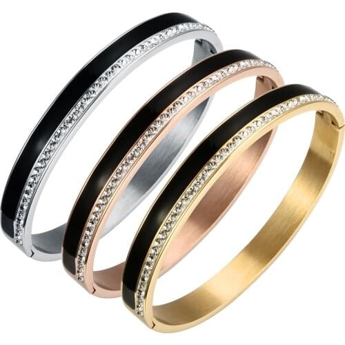 Stainless Steel Rose Gold Color Bracelets & Bangles Charm AAA Cubic Zirconia Female Open Cuff Bracelets for Women Men Jewelry