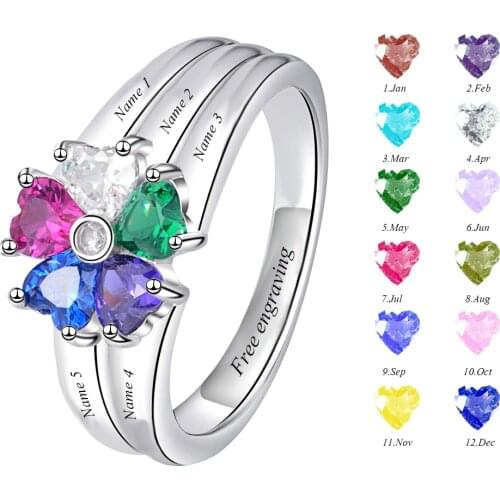 YSH 925 Sterling Silver Double Heart Birthstone Name diy Rings Engraved Couples Names Ring With Anniversary Custom jewelry Gifts
