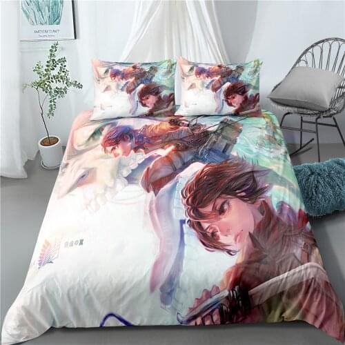 Attack on Titan Manga Series Bed Cover Set King Queen Size Duvet Cover Twin Bedding Set Adult Kids Bedclothes Bed Linens