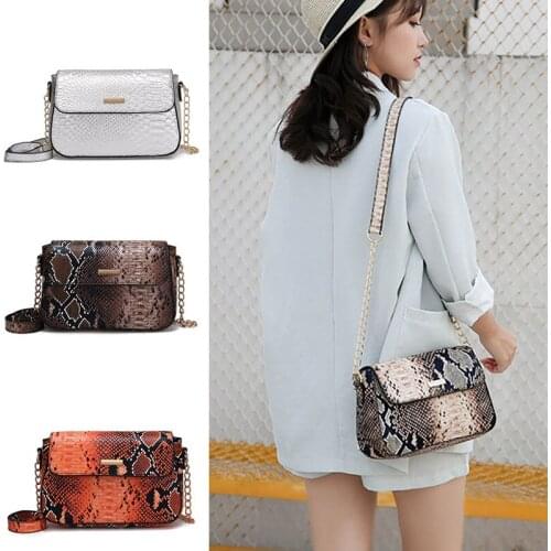 Snakeskin Print Purse Flap Crossbody Bag Handbags Retro Shoulder Messenger Chain Bags Best Sale-WT