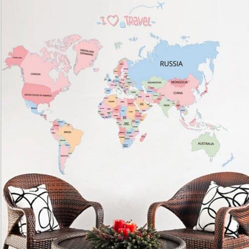Colorful Wall Stickers World Travel Map Decor Sticker Wall Decals For Kids Rooms Educational Children Map Classroom Letter Baby
