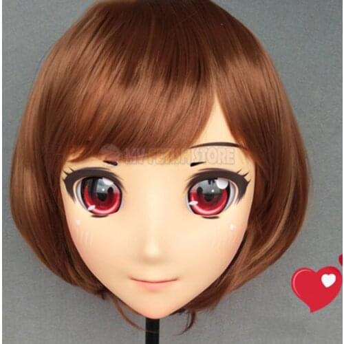 Lanmei-01)Japan Anime Kigurumi Masks Cosplay Kigurumi Cartoon Character Role Play Half Head Lolita Doll Mask With Eyes And Wig