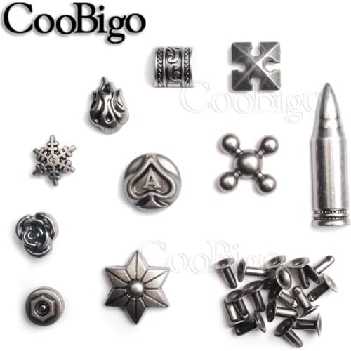50sets Pewter Studs Rivet Spikes Punk Rock Garment Shoe Bag Pets Collar DIY Leather Craft Parts Rose Flame Snowflake