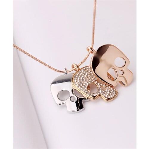 Miss Lady Rose Gold color Crystal Long Skull Skeleton Necklaces & Pendants Wholesales Fashion Jewelry for women 126Y4493