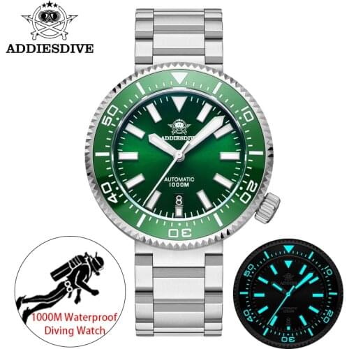 Addies Mens Watches NH35A Sports Mens BGW9 Luminous 1000m Waterproof Mechanical Watches Stainless Steel Sapphire Glass Clock