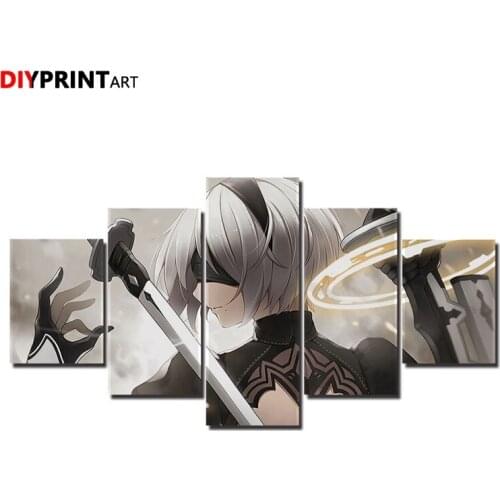 NieR Automata Anime 2B 5 Pieces Wall Art Canvas Painting Canvas Pictures for Living Room A1884