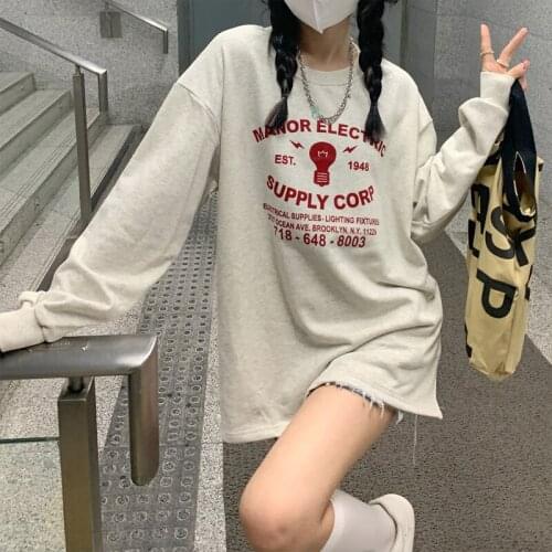 2021 autumn t-shirt design sense niche Korean version of loose letters long-sleeved cartoon top T-shirt