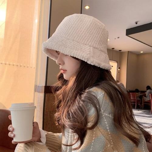 2021 New Hats for Women Autumn Winter Bucket Hats Lamb Plush Soft Warm Fisherman Hat Panama Casual Caps Lady Outdoor Thick Hat