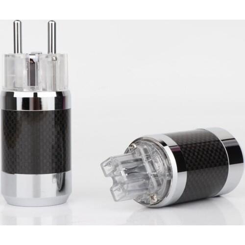 Pair BCF4-TER Carbon Fiber Rhodium Plated EU Schuko Power Plug Male Female Power Connector