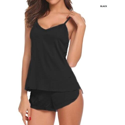 Womens Sleepwear Sexy Satin Pajama Set Sexy V-Neck Pyjamas Sleeveless Cute Cami Top and Shorts Female Comfortable Homewerar