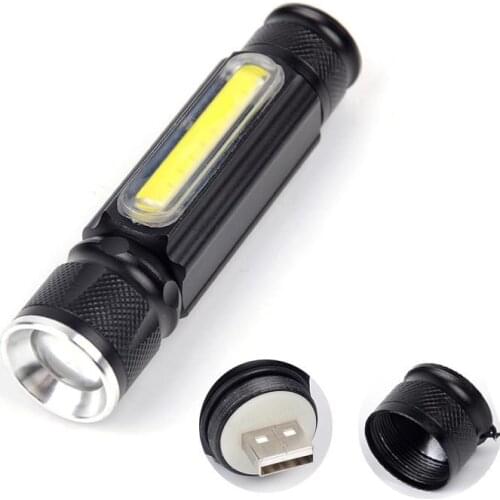 Portable T6 + COB LED Tactical Flashlight, 3 Modes Zoomable Torch Lamp, USB Rechargeable Flash Work Light With Tail Magnet