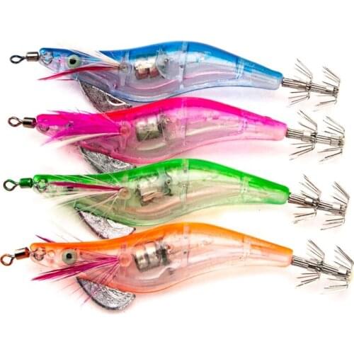 LED Luminous Shrimp Squid Night Fishing Squid Jigs Lure Bass Bait Fish Tackle