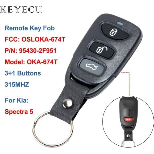 Keyecu Remote Transmitter Car Key Fob 4 Buttons 315MHz for Kia Spectra 5 2007 2008 2009 FCC: OSLOKA-674T, P/N: 95430-2F951