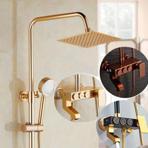 Luxury Gold Shower Set Bath Faucets Bath Taps Shower Faucet Column Shower Panel Rainfall Space aluminum