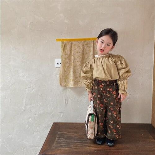 Korean girls' bubble sleeve lace collar shirt in autumn 2021 kids clothes girls shirts baby girl long sleeve tops