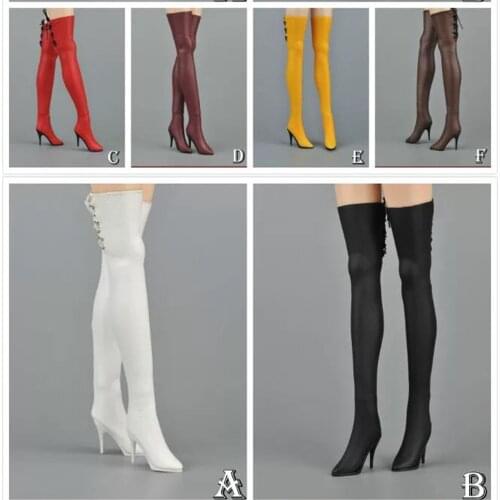 1/6 Female High Heeled Long Boots Model with Feet inside for Women Shoes 6 Colors 1/6 Scale Female Leather Shoes