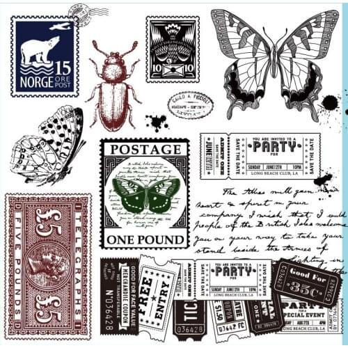 XINAHER vintage ticket plant butterfly silicone clear stamp for scrapbooking album DIY craft decoration rubber stamp stationery