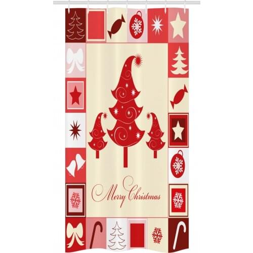 Merry Christmas Modern Shower Curtain Set Pine Trees Snowflakes Waterproof Fabric Narrow Bath Curtain Bathroom Decor with Hooks