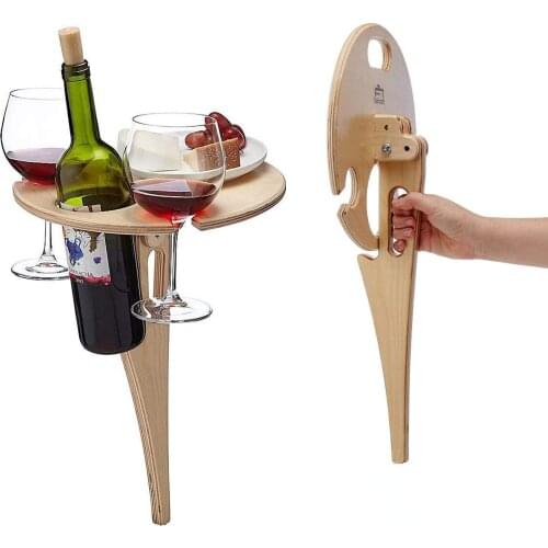 Outdoor Wine Table Portable Outdoor Picnic Wine Glass Holder for Camping and Dining Removable Wooden Rack Mine Foldable Table