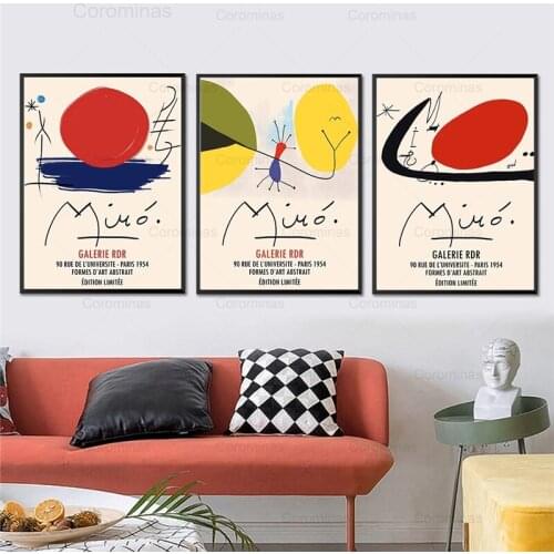 Joan Miro Exhibition Vintage Art Poster Abstract The Red Sun Canvas Painting Pictures Mid Century Modern Prints Home Wall Decor
