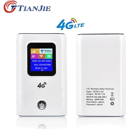 TIANJIE 3G/4G Router 6000mAh Power Bank Wifi LTE CAT4 150Mbps Mifi Unlocked Mobile Hotspot with Sim Card Slot Pocket Modem Wi-Fi