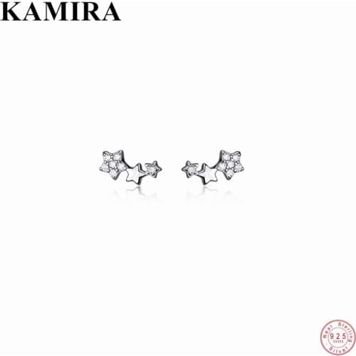 KAMIRA 925 Sterling Silver Fashion Unique Minimalism Shiny Star White Zircon Stud Earrings for Women Teen Party Fine Jewelry New