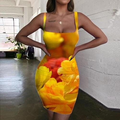 Giyu Brand Flower Dress Women Flowers Halter Sleeveless Psychedelic Sundress Art Ladies Dresses Womens Clothing Club Beach Beach