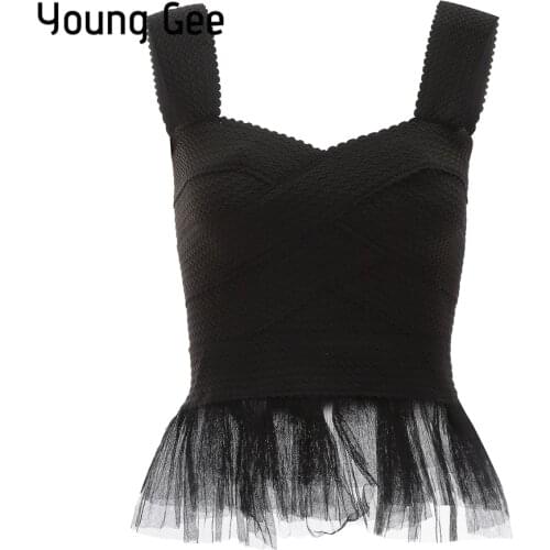 Young Gee Summer Fashion Bandage Crop Tops Wavy Stripes Camisoles Women Stretchy Sexy Cropped Top Blusas Feminino Back Zipper