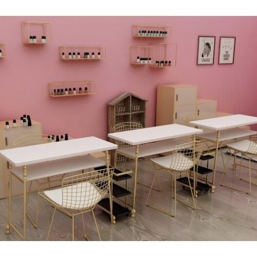 Golden Marble Nail Table and Chair Single Double Table Manicure Table Nail Shop Table and Chair Set Combination