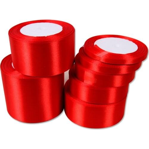 0.6/1/1.5/2/2.5/3/4/5Cm Wide 25Yards/Lot Red Satin Tags For Headwear Decorative Ribbons For Gift Silk Webbing For Package