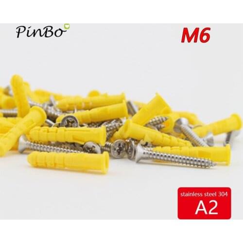 100pc M6*60 plastic wall screw anchor plugs w phillips flat head screws