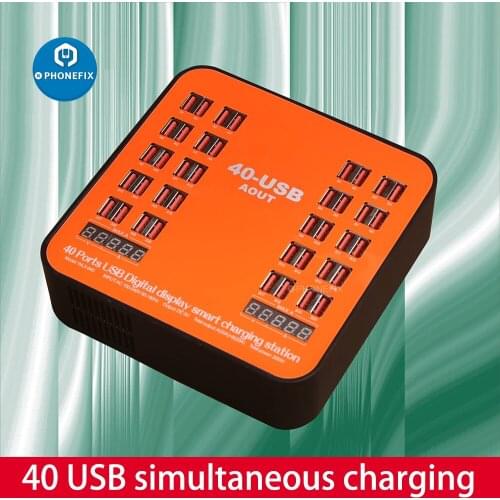 200W 40-USB Simultaneous Charging Station USB Charger HUB Dual Digital Display Charger Dock Socket for Tablet Phone Charging