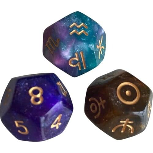 3Pcs/Set Dichromatic D12 Polyhedral Astrology Dices for Constellation Divination Board Games Drop