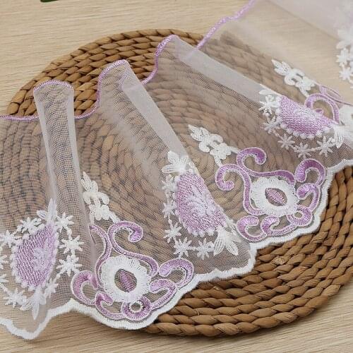 30Yards 17.5cm Embroidered Apparel Purple Net Fabric Lace Trim Tulle Ribbon for Home Textile Garment Scarf Bra Lingerie Dolls