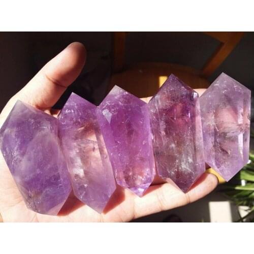 403g 5 NATURAL Amethyst QUARTZ CRYSTAL DT WAND POINT HEALING