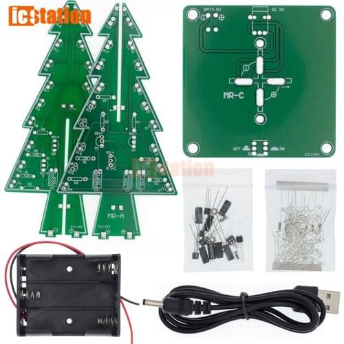 7 Colors 3D Christmas Tree LED Flash DIY Kit Three-Dimensional Colorful RGB LED Circuit Kit Electronic Fun Suite Christmas Gift