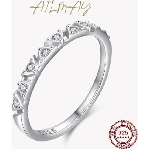 Ailmay New Sale Fashion 925 Sterling Silver Round & Triangle Geometric Finger Rings for Women Fashion Simple Plain Fine Jewelry