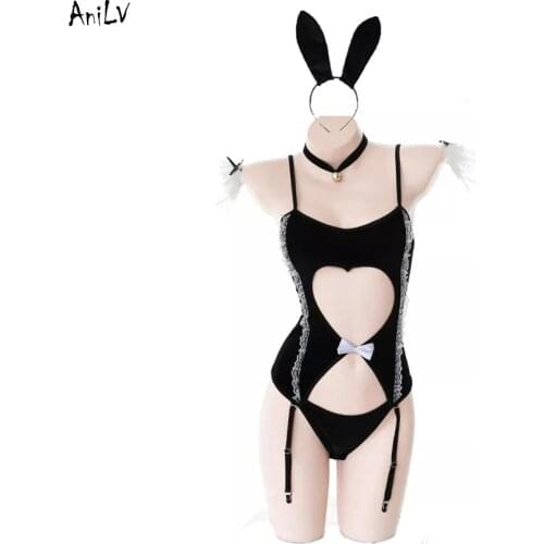 AniLV Anime Chest Love Bunny Girl Maid Bodysuit Swimsuit Uniform Costume Women Back Cross Strap Swimwear Pajamas Party Cosplay