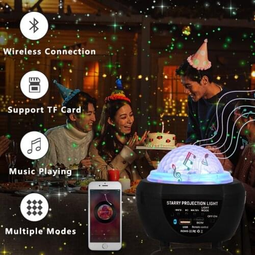 Colorful Starry Sky Galaxy Projector Light Blueteeth USB Music Player Led Night Light Party Holidays Dating Projection Lamp Gift