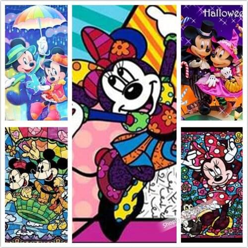 Disney Round Full Diamond 5d Mickey Minnie Diamond Painting Cartoon DIY Diamond Embroidery Kit Wall Art Home Decoration Gift