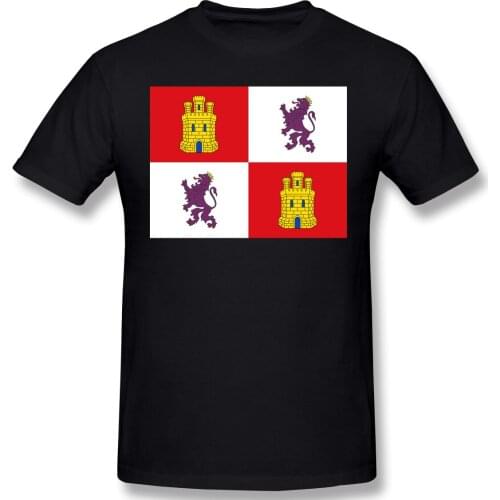 Flag Of Castile And León Humor Mens Basic Short Sleeve T-Shirt Flags autonomous communities of Spain Tees Tops European Size
