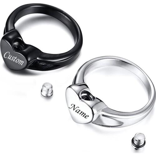 Custom Engraving Stainless Steel Heart/Round Cremation Urn Ring Hold Loved Ones Ashes Finger Ring Memorial Jewelry Dropship
