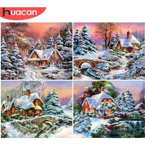 HUACAN Painting By Number House Drawing On Canvas HandPainted Art Gift DIY Pictures By Number Winter Snow Kits Home Decor