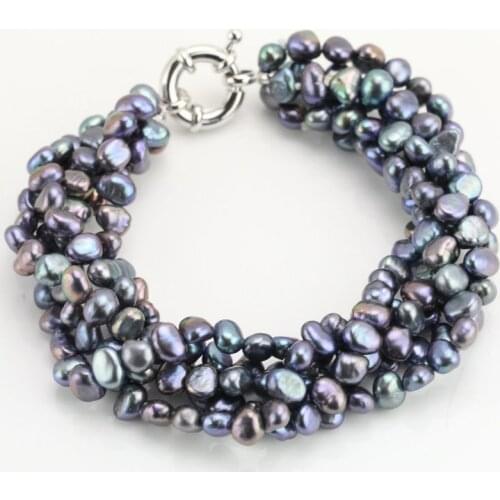 Perfect Flower Girl Bracelet,5 strand Black Color Freshwater Pearl Bracelet,Multi Strand Pearl Jewelry