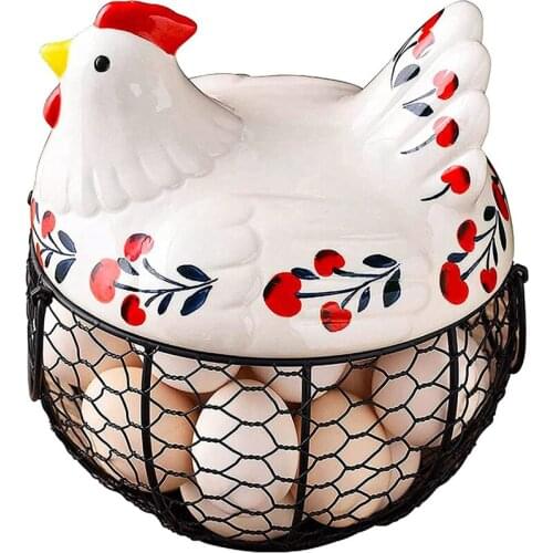 Chicken Egg Storage Skelter Baskets for Fresh Eggs,Black Metal Mesh Wire Ceramic Egg Holder Countertop