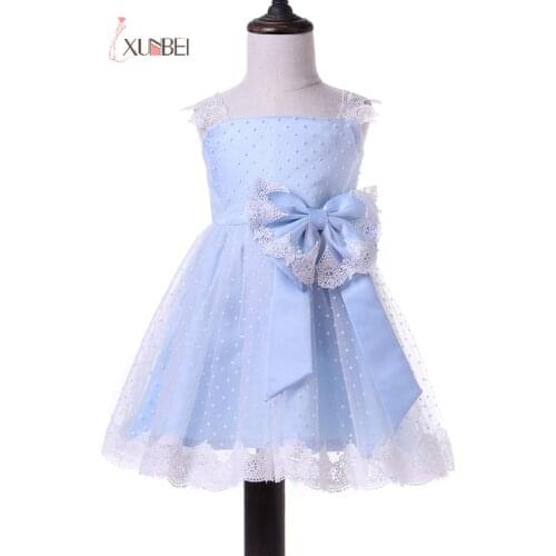 Lace Cutton Flower Girl Dress 2020 With Bow A-line Little Children Short Princess Dresses Wedding Party Evening Dress Girl New